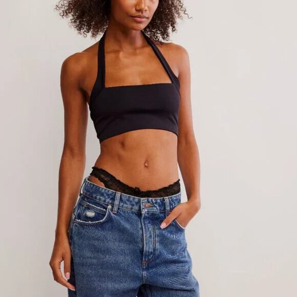 Free People Margot Seamless Halter Bralette / Black NWT - (M/L) - Picture 4 of 7